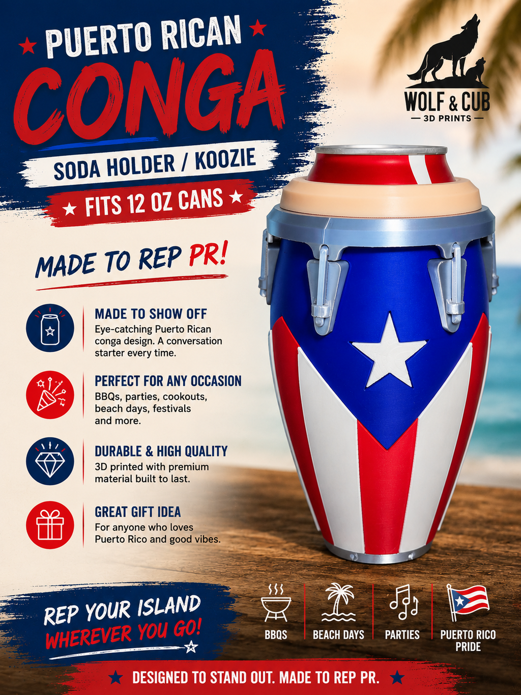 Puerto Rican Conga can holder