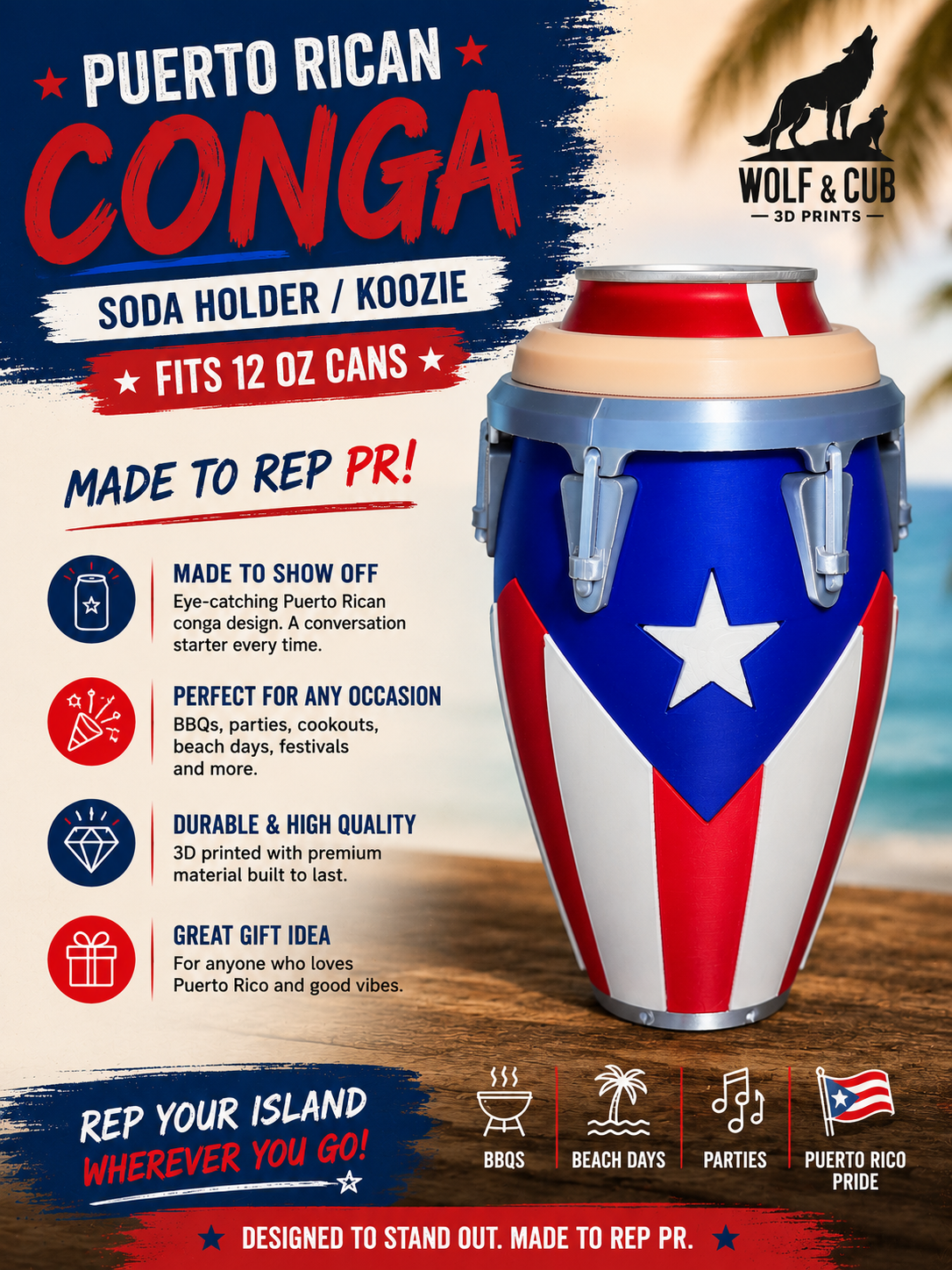 Puerto Rican Conga can holder