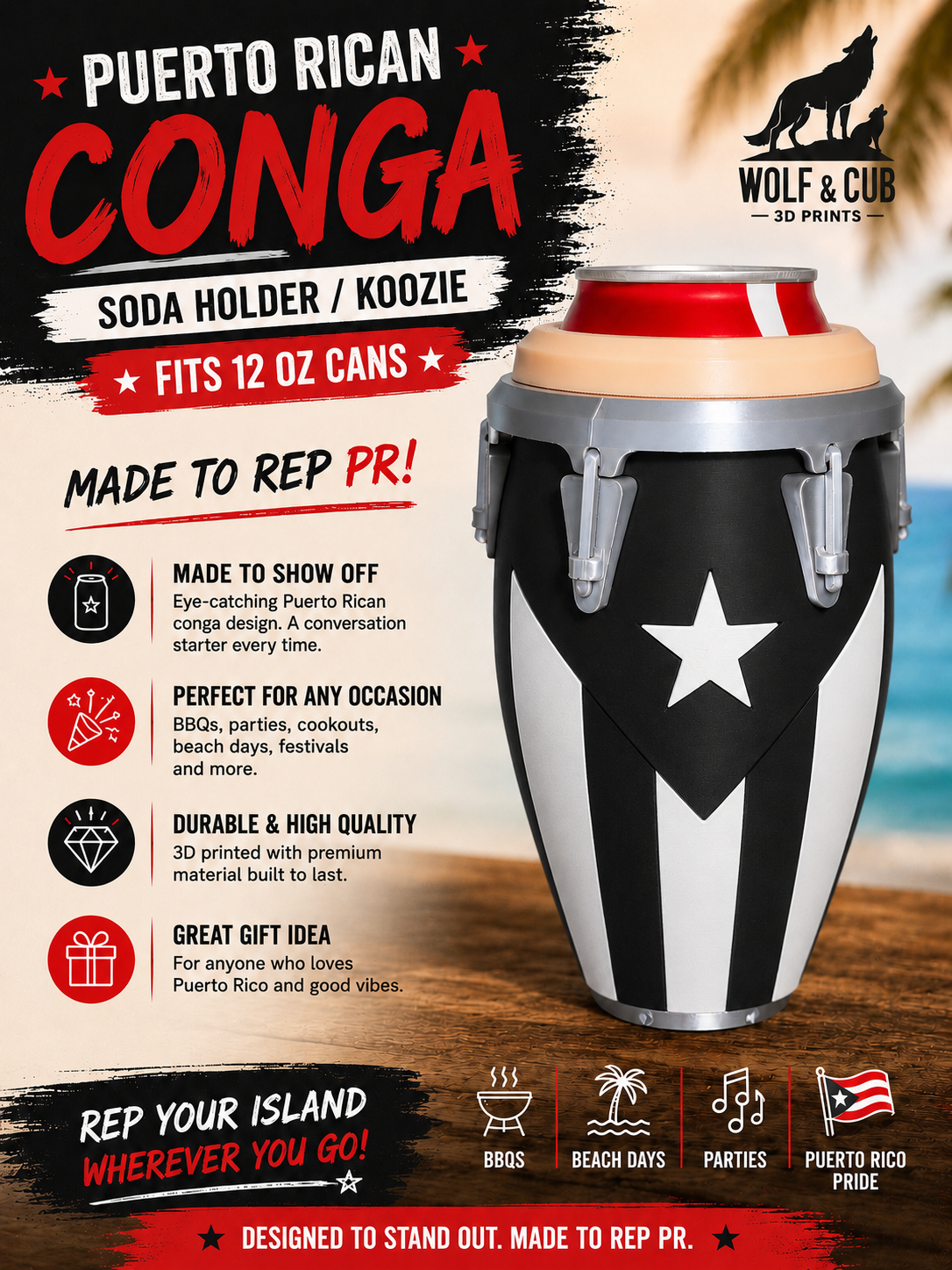 Puerto Rican Conga can holder