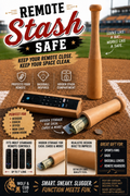 Baseball Bat Remote Control Holder with Hidden Storage | Wooden Remote Organizer & Secret Stash Compartment | Novelty Gift for Sports Fans